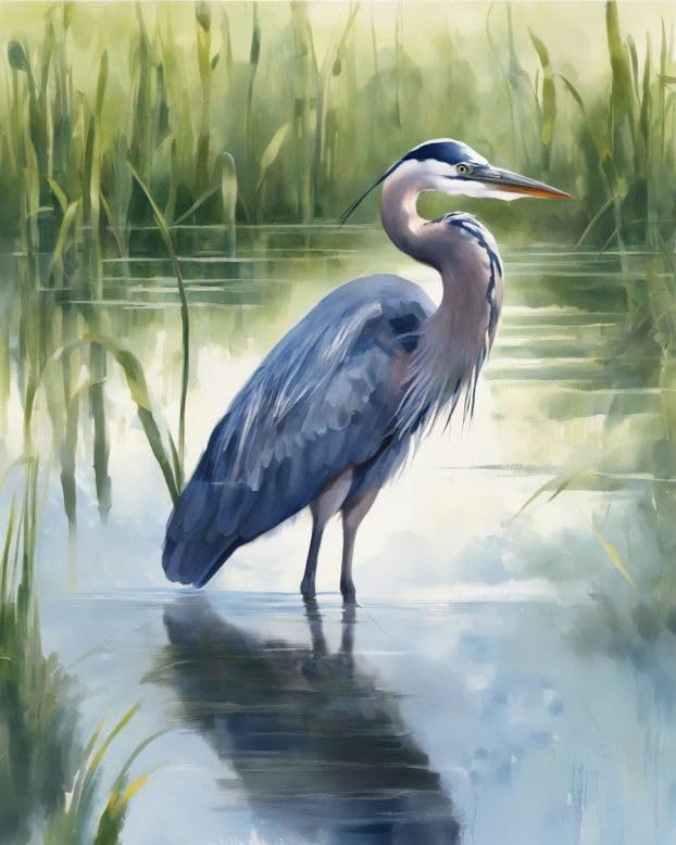 ZMHZMY Doe-het-zelf schilderen op nummer voor volwassenen, blauwe reiger vogel foto's op nummer, dierenschilderen op nummer, canvas kits, 40 x 50 cm