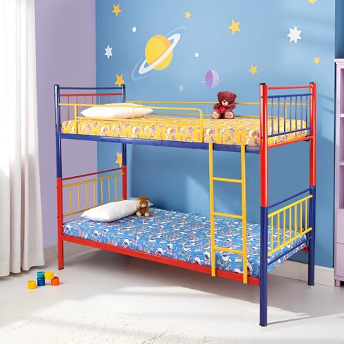 Image of Spacecrafts Convertible Powder Coated Space Saving Guest Bed | 1+1 Metal (Mild Steel) Bunker Cot Bed - Single - Frame only, Mattress not Included (Size: L:202, W:99, H:167 CM)