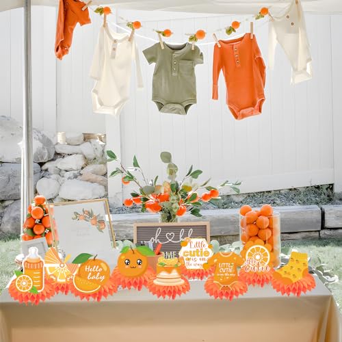 Image of Little Cutie Baby Shower Decorations, 9PCS Cute Orange Party Table Decorations, A Little Cutie Is on the Way Baby Shower Decor Supplies