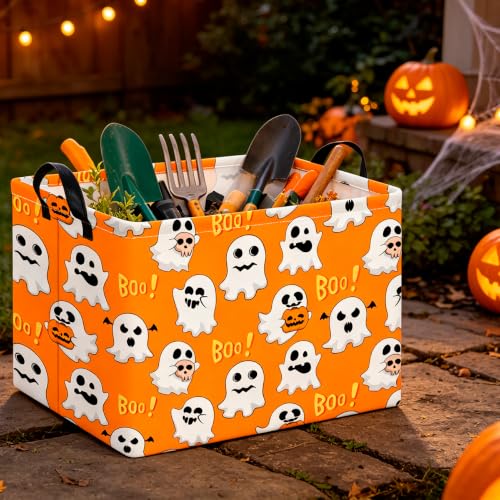 Image of CLOCOR Rectangular Storage Basket Empty,Gift Basket,Room Decor(Yellow Ghosts Halloween)