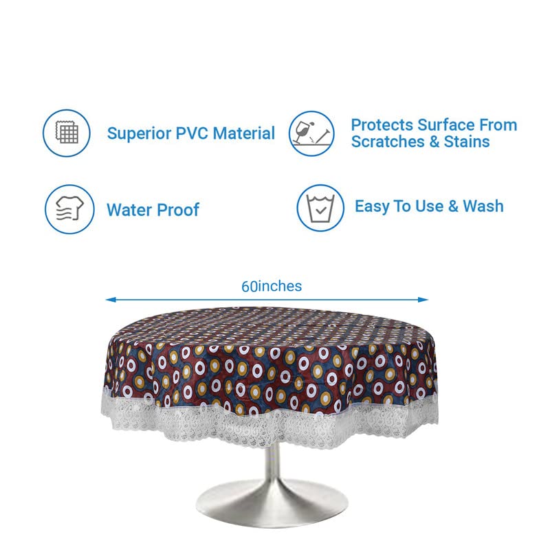 Image of Dakshya Industries Printed PVC Plastic Flowered 4 Seater Round Shape Table Cover (Size- 60 Inches Round)