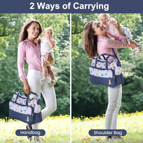 Image of Moclever 5Pcs Baby Nappy Diaper Bags Set-Baby Bags for Mom,Waterproof Maternity Bags with Bottle Bag,Food Bag&Changing Pad For Mom Dad