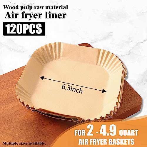 Air Fryer Disposable Paper Liners, 120 Pcs Square Parchment Cooking Non-Stick Liner For Airfryer, Microwave Oven, Frying Pan, 6.3 Inch Oil-Proof Air Fryers Filters Sheet For 2 3 4 4.5 Qt Baking Basket #TOP4