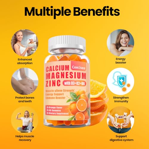 Ceecisee Calcium Magnesium Zinc Gummies With D3 &B6 &K2,1000Mg Calcium Gummies With 300Mg Magnesium Support Bone & Muscle For Adults And Teens,Sugar Free thumb #3