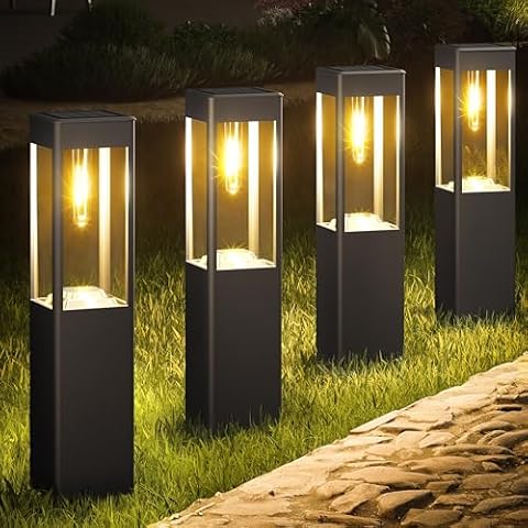 Joomer 4-Pack Solar Lights Outdoor Pathway Lights Waterproof LED Landscape Lighting for Garden, Lawn, Walkway, and Driveway Decoration (Warm White) Cover