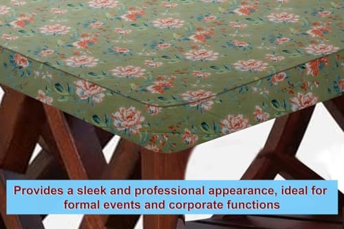 Image of The Furnishing Tree Elastic Cotton Rectangular Center Table Cover 18x48 in Inches Floral Multicolor on Greenish Base