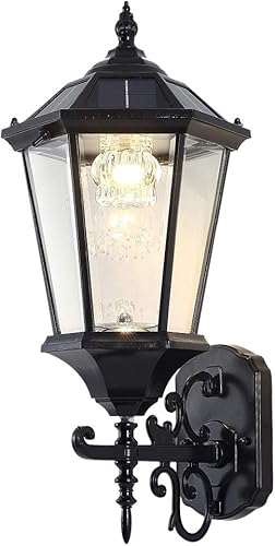 Lámpara solar decorativa de pared para exteriores, linterna de pared impermeable del atardecer al amanecer, lámpara LED de montaje en pared, 21