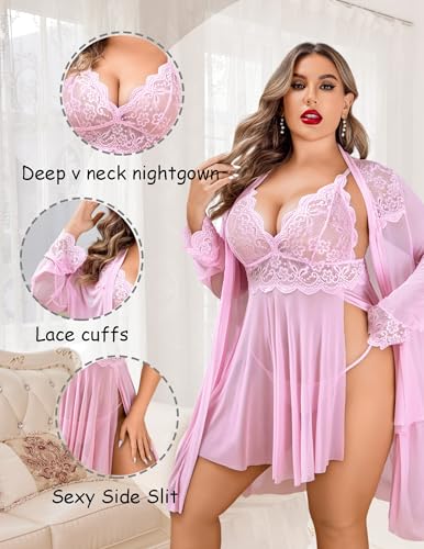 Image of Avidlove Plus Size Lingerie Sexy Lingerie Set Women's Exotic Nightgowns Lace Chemise Lingerie Side Slit Nightdress