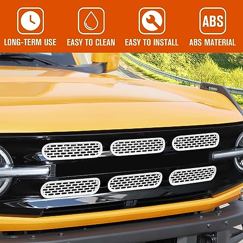 Image of Jimen Compatible with Ford Bronco 2021-2023, 6PCS Front Grille Inserts Mesh Grill Cover Exterior Trim Accessories (White)