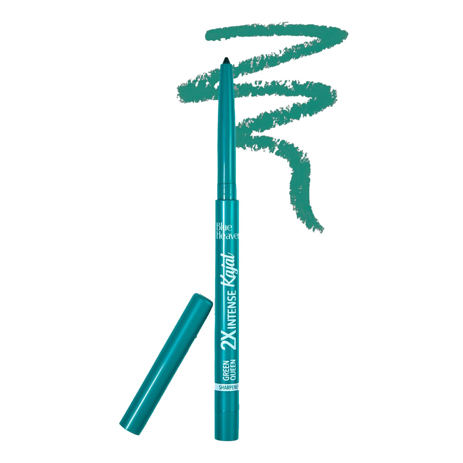 Blue Heaven 2X Intense Kajal Pencil Green Queen | Upto 12Hr Stay | Waterproof & Smudgeproof |Infused with soothing Aloe Vera | Matte Finish | Long Lasting Kajal for Women, 0.30gm