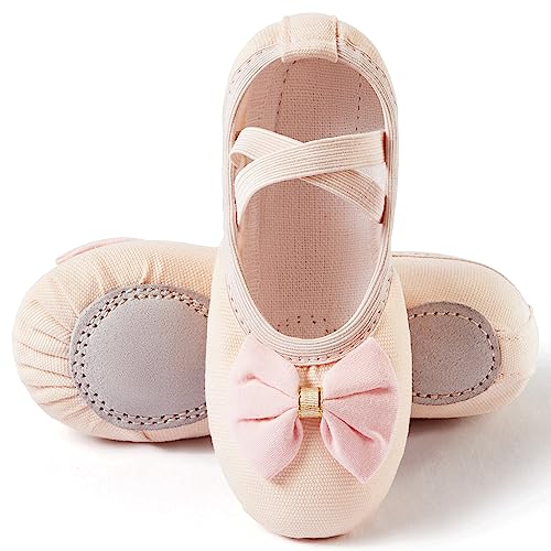 TRIPLE DEER Ballet Shoes for Girls, Canvas Dance Flats Practice Slippers Split Soft Leather Flat Sole Yoga Gymnastics Shoes (Toddler/Little/Big Kid)