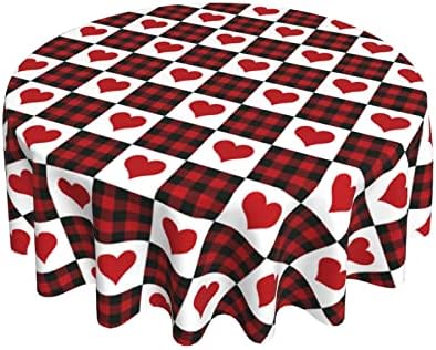 Valentine's Tablecloth Buffalo Plaid Tablecloth Round Tablecloth 60 Inch Washable Table Covers Reused Red Heart Tablecloth Mother's Day Home Parties Holiday Dinner Party Kitchen Dining Room Decor