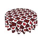 Valentine's Tablecloth Buffalo Plaid Tablecloth Round Tablecloth 60 Inch Washable Table Covers Reuse
