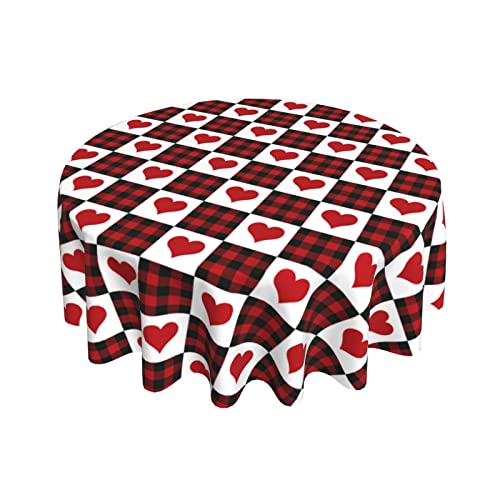Valentine's Tablecloth Buffalo Plaid Tablecloth Round Tablecloth 60 Inch Washable Table Covers Reused Red Heart Tablecloth Mother's Day Home Parties Holiday Dinner Party Kitchen Dining Room Decor #TOP9