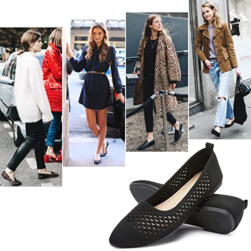 hash bubbie Women's Flats Shoes Women Comfortable Dress Shoes Black Pointed Toe Flats Ballet Mesh Knit Flat Dressy Slip on Business Casual Shoes for Women3