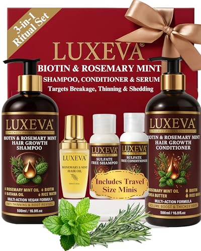 LUXEVA 3-in-1 Biotin & Rosemary Mint Shampoo & Conditioner