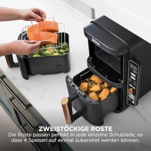 Ninja Double Stack XL Heißluftfritteuse, 9,5 L, 6-in-1, Schwarz/Kupfer