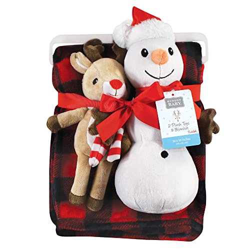 Image of Hudson Baby Unisex Baby Plush Blanket with Toy, Rudolph And Snowman, One Size