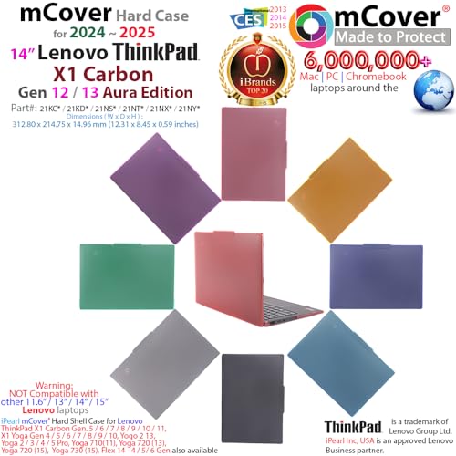 Image of mCover Hard Case ONLY Compatible for 2024-2025 14 inch Lenovo ThinkPad X1 Carbon Gen 12 /13 Windows Notebook PC (with 180-degree Hinge, NOT Fitting Any Other Lenovo Models) - Clear