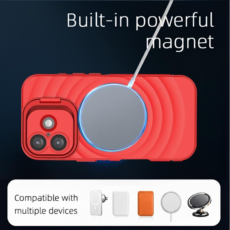 Image of LuxuryKase Shockproof Case for iPhone 17 | Ripple Pattern | Camera Protection | Inner Velvet Fabric Lining | Protective Cover with Enhanced Grip & Wireless Charging Support - Red