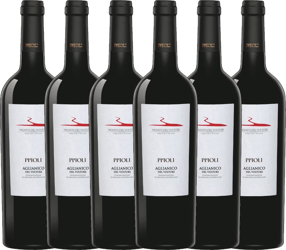 Pipoli Aglianico del Vulture DOC von Vigneti del Vulture - Rotwein 6 x 0,75l VINELLO - 6er - Weinpaket inkl. kostenlosem VINELLO.weinausgießer