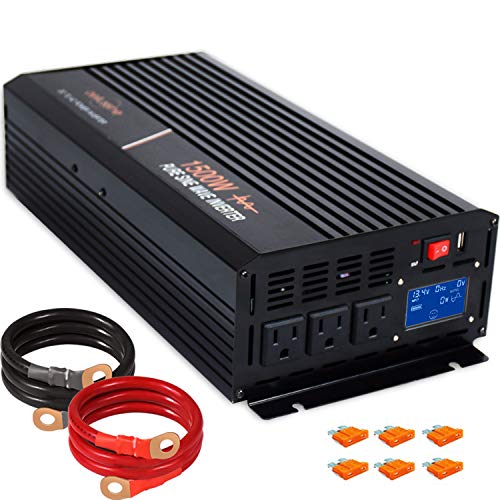 aeliussine 1500 watt Pure Sine Wave Inverter 24v dc to ac 110v 120v with LCD Display Power Inverter for Car Off Grid Solar Power System (1500w24v LCD)