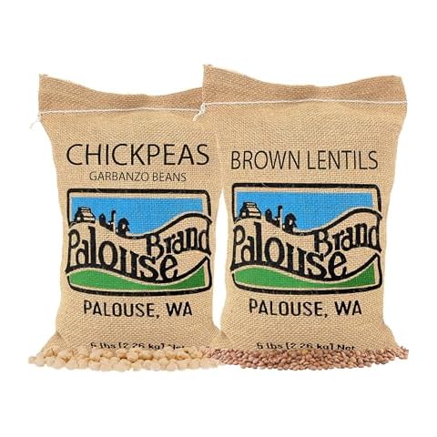 Certified Glyphosate Residue Free Chickpeas and Brown Lentils | 10 LBS Total | Desiccant Free | Family Farmed in Washington State | Non-GMO Project Verified | Kosher | Field Traced | Burlap Bags (5 Pound, Pack of 2) Cover