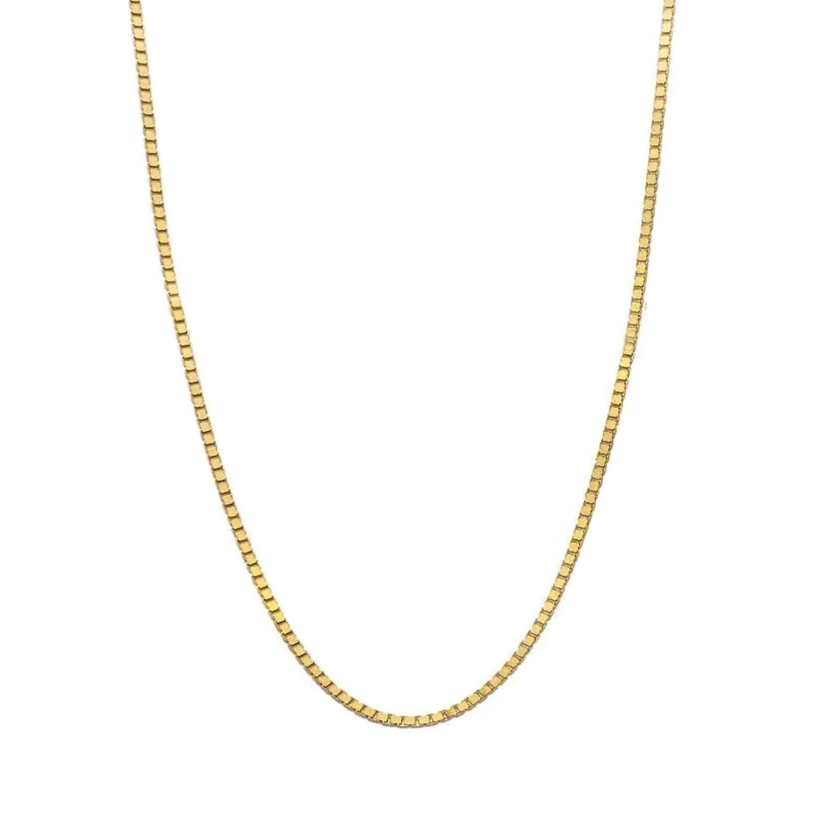 14k Real Yellow/White Gold Solid Box Link Chain Necklace with Lobster Claw Clasp