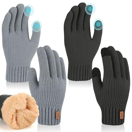 Halinuia 2 Paar Winter Handschuhe mit Fleecefutter für Herren Damen, Warm Touchscreen Handschuhe, Strickhandschuhe Thermohandschuhe Wollhandschuhe für Outdoor Sport Laufen...