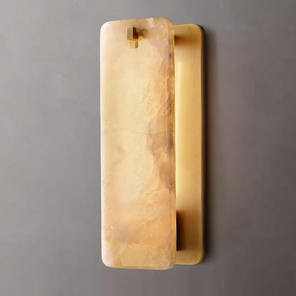 SSBHDM Medieval Industrial Style E14 Lamp Holder Wall Light, 11.8in Rectangular Alabaster Wall Lamp, Hard Wire Connection Marble Wall Sconce, Living Room Bedside Entrance Decorative Light Fixtures