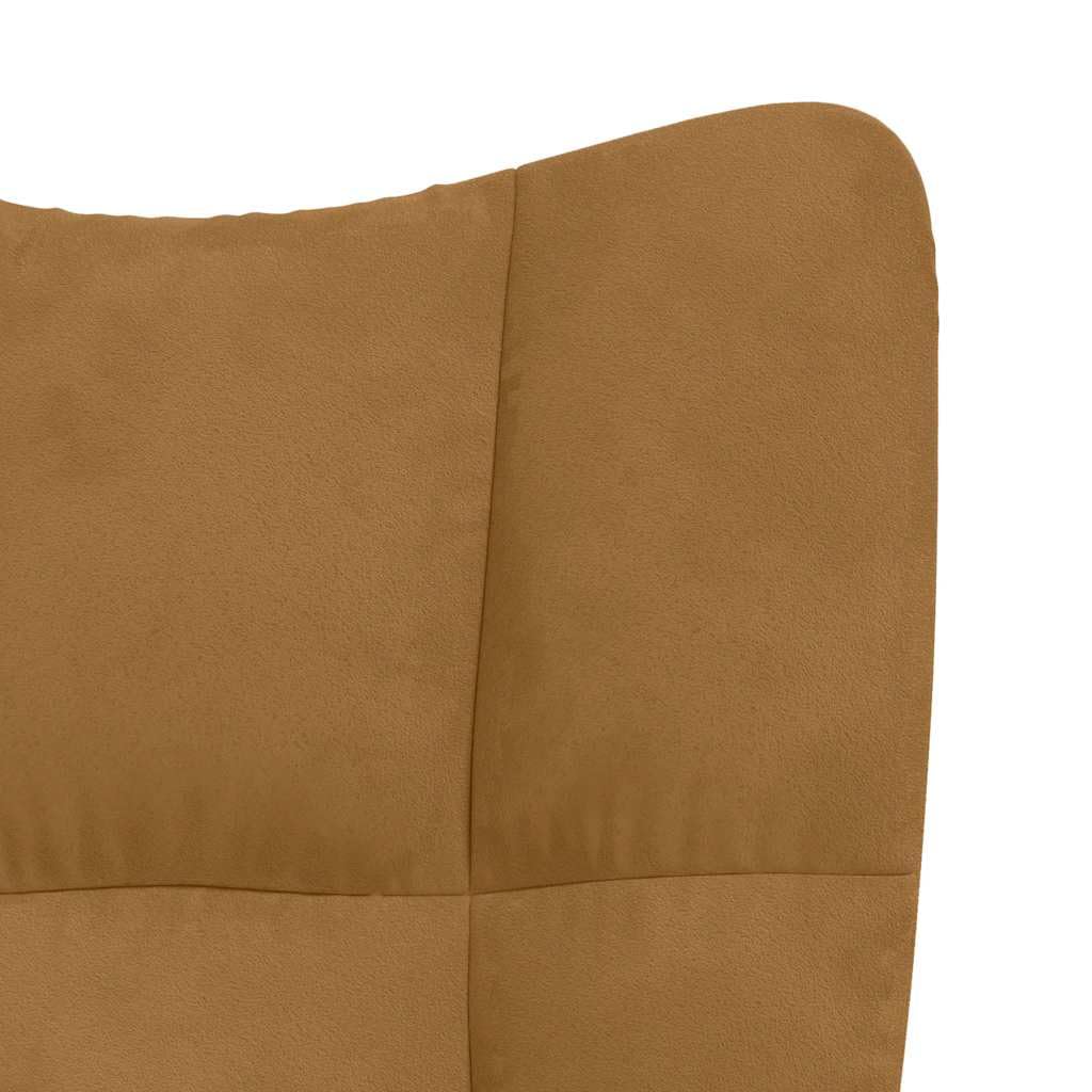 Schaukelstuhl Braun Samt, Moderner Relaxstuhl mit Polsterung und Holzkufen, Eleganter Wippstuhl mit Quadrat-Steppung, Bequemer Polstersessel für Wohnzimmer & Schlafzimmer