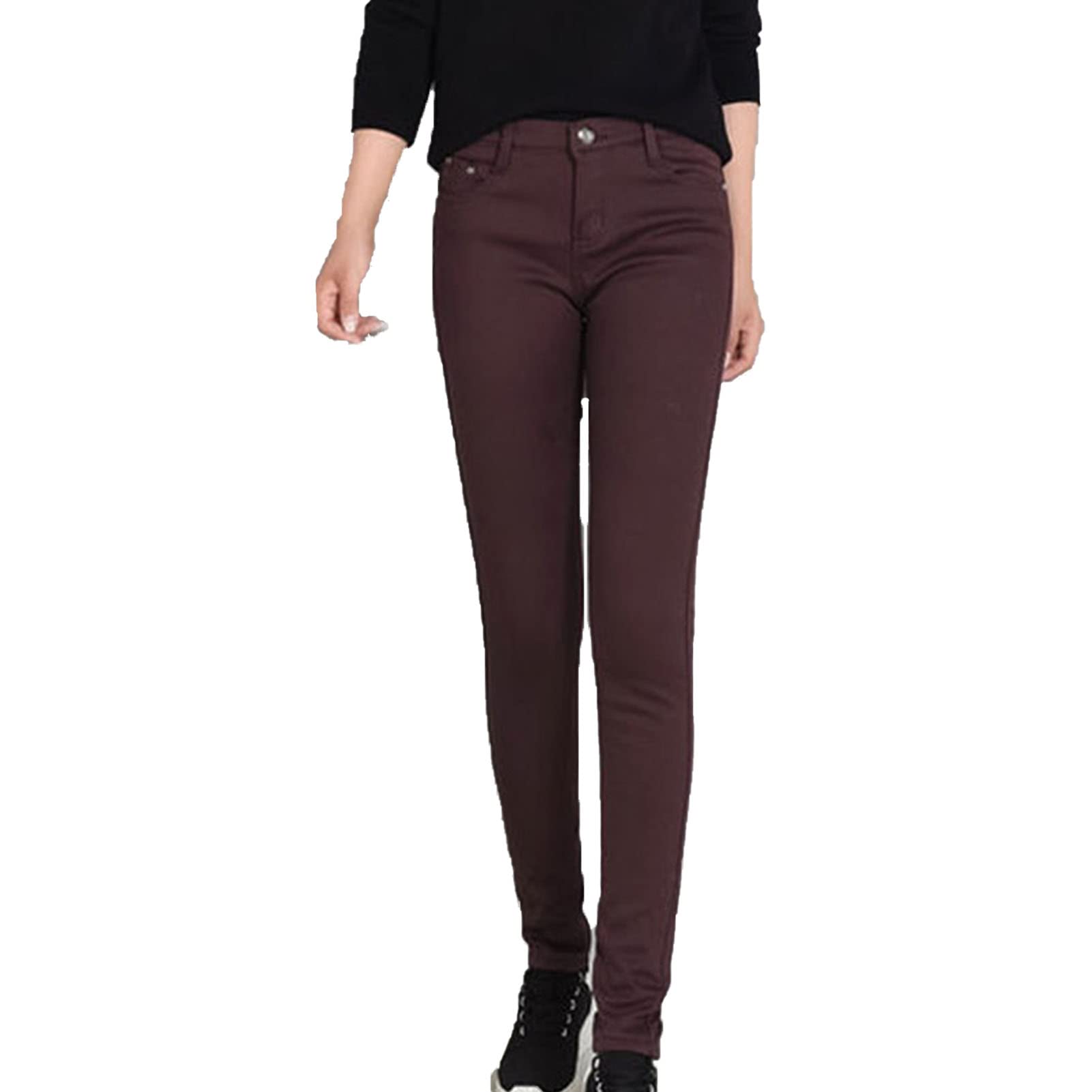 Maiyifu-GJ Women's Winter Warm Fleece Lined Jeans Slim Fit Thermal Pencil Denim Pants Skinny High Waisted Tapered Jean (Brown,29)