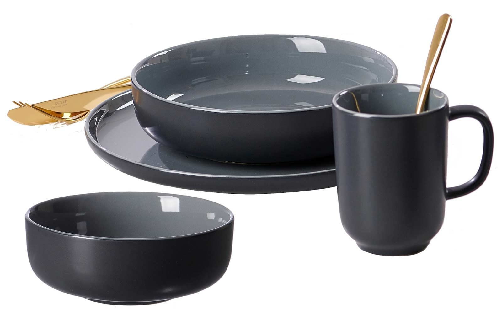 Ritzenhoff & Breker Schalen Jasper, Schwarz, 4er Set, ø 19 cm, 850 ml, Steinzeug, Schüsseln mit Soft-Touch-Haptik & farbiger Matt-Glasur