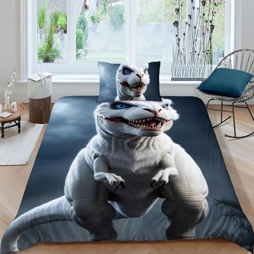 Housse de couette dinosaure blanc 3D pour décorer la chambre enfant single - 3