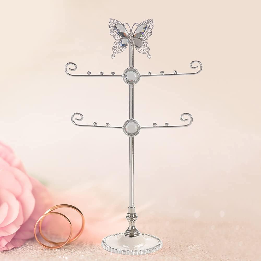 Butterfly Jewelry Display Necklace Earring Organizer Holder Stand Bracelet Rings Rack Tower Decoration Tabletop Countertop for Women Girl Mother's Day Gifts
