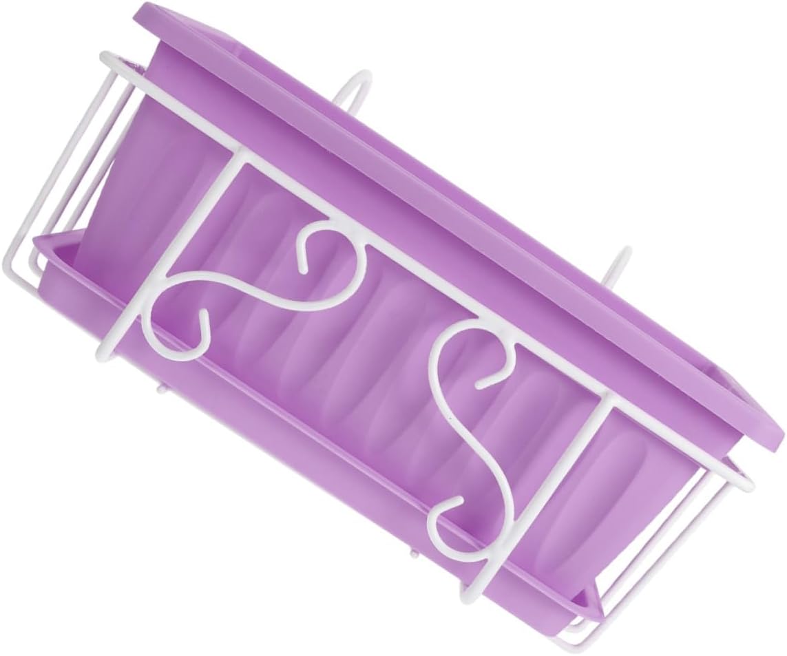 Rectangular Hanging Vegetable Planter with Violet Pot, White Iron Frame, and Saucer for Balcony, Garden, and Windowsill Vegetable Growing Container