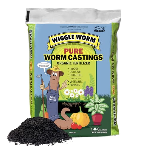 Wiggle Worm 100% Pure Organic Mineral-Dense Worm Castings Fertilizer, 15lbs - Improves Soil Fertility and Aeration for Growing Better Houseplants, Vegetables, and More