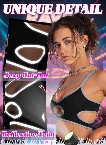 Reflective Rave Top for Women - Festival Cutout Crop Tank Futuristic Underboob Shirt Sexy Bikini Bra Concert Outfit3