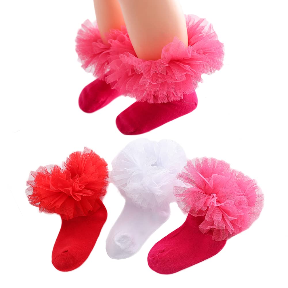 YenzatLittle Girls Ruffle Tutu Socks Toddler Frilly Lace Dress Socks 2-8 Years 3 Pairs