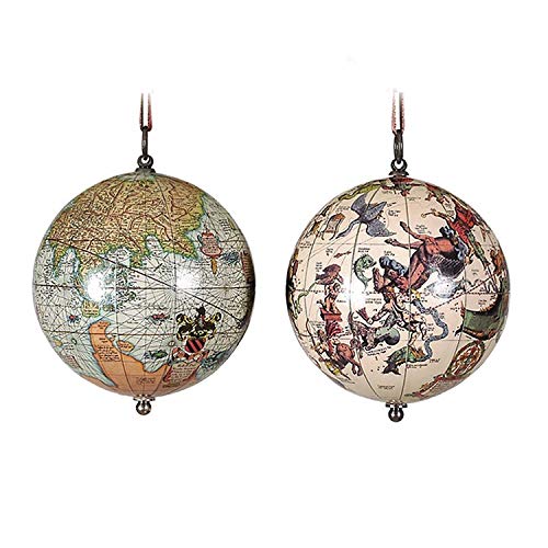 The Earth and The Heavens Celestial Decor Globe Ornament Set of 2 by Authentic Models - World Globe Christmas Decorations - Hand Applied Mercator Charts - Perfect World Christmas Ornaments