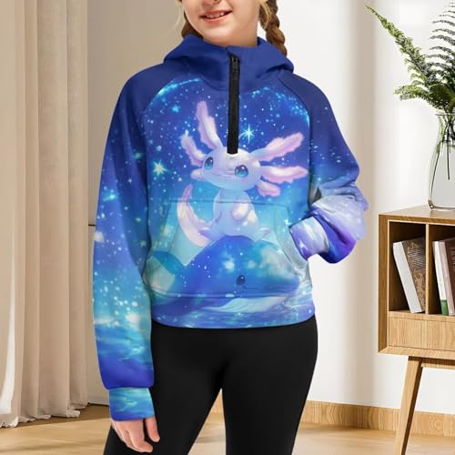 WELLFLYHOM Girls Cropped Sweatshirt 5-14T 1/2 Zip Up Collar Hoodies Long Sleeve Sweater Top4
