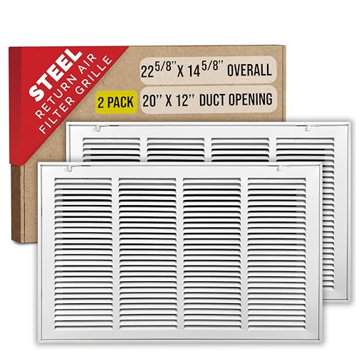 [2 Pack] Fits 20x12 Duct Opening | Steel Return Air Filter Grille by Handua [Removable Door] for 1-inch Filters | Vent Cover Grill, White | HVAC Cold Air Grille | Outer Size: 22 5/8"W X 14 5/8"H