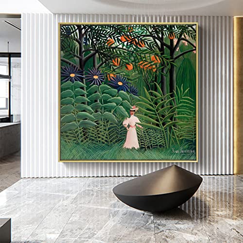 Henri Rousseau Wall Art - Woman Walking In An Exotic Forest Print Poster - Famous Oil Painting Fine Art Reproduction Canvas Landscape Pictures For Living Room Bedroom Bathroom Home Decor Unframed(Woman Walking In An Exotic Forest,12X12In/30X30Cm) #TOP2