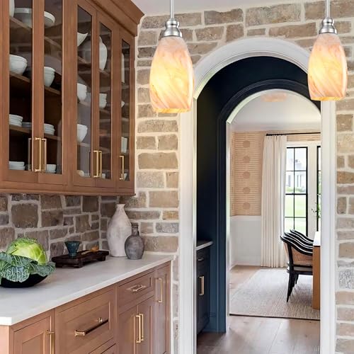 Image of GO&SO Glass Pendant Lamp Shade Set of 2,7.8 inch H x 4 inch D,Honey-Bronze Gradient | 1.57 inch Fitter E26 Base,Oval Chandelier Shades for Kitchen Island,Hanging Light Shades,Hand-Blown Art Fixtures