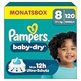 Pampers Baby-Dry Größe 8, 120 Windeln, 17kg+, bis zu 100 Prozent Auslaufschutz und Komfort die ganze Nacht
