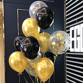 Gold Black Latex Balloons - 12" Latex Balloons Mix Clear Confetti Balloons Gold Party DecorationsPack of 40
