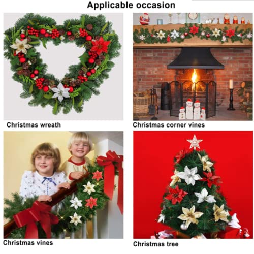 Kepato Christmas Tree Decorations Clearance 12 Pack Gold Xmas Glitter Poinsettia Artificial Flowers Christmas Ornaments #TOP6