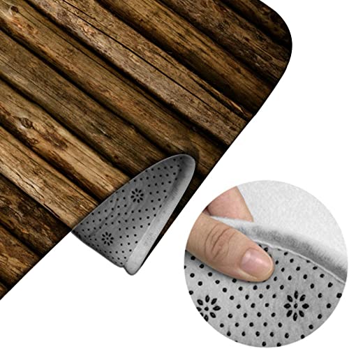 3-teiliges Badezimmerteppich-Set, holzbraune Blockwand, waschbare Badeteppiche, rutschfest, mit Rückenpolster, Konturteppich und Toilettendeckelbezug – Bild 5
