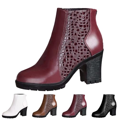 Stylish Women's Ankle Boots Leather Retro Chunky Heel Zip Up Short Boots Casual Fashion Footwear for Comfortable Fall and Winter Wear (Coffee, 3.5)