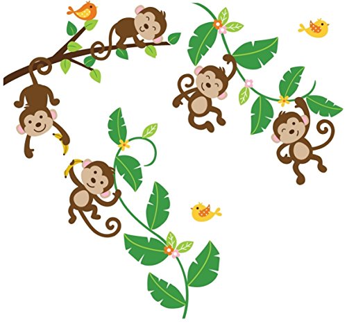Wall Stickers Monkeys Swinging on Vines Giant Peel & Stick Wall Art Sticker Decals